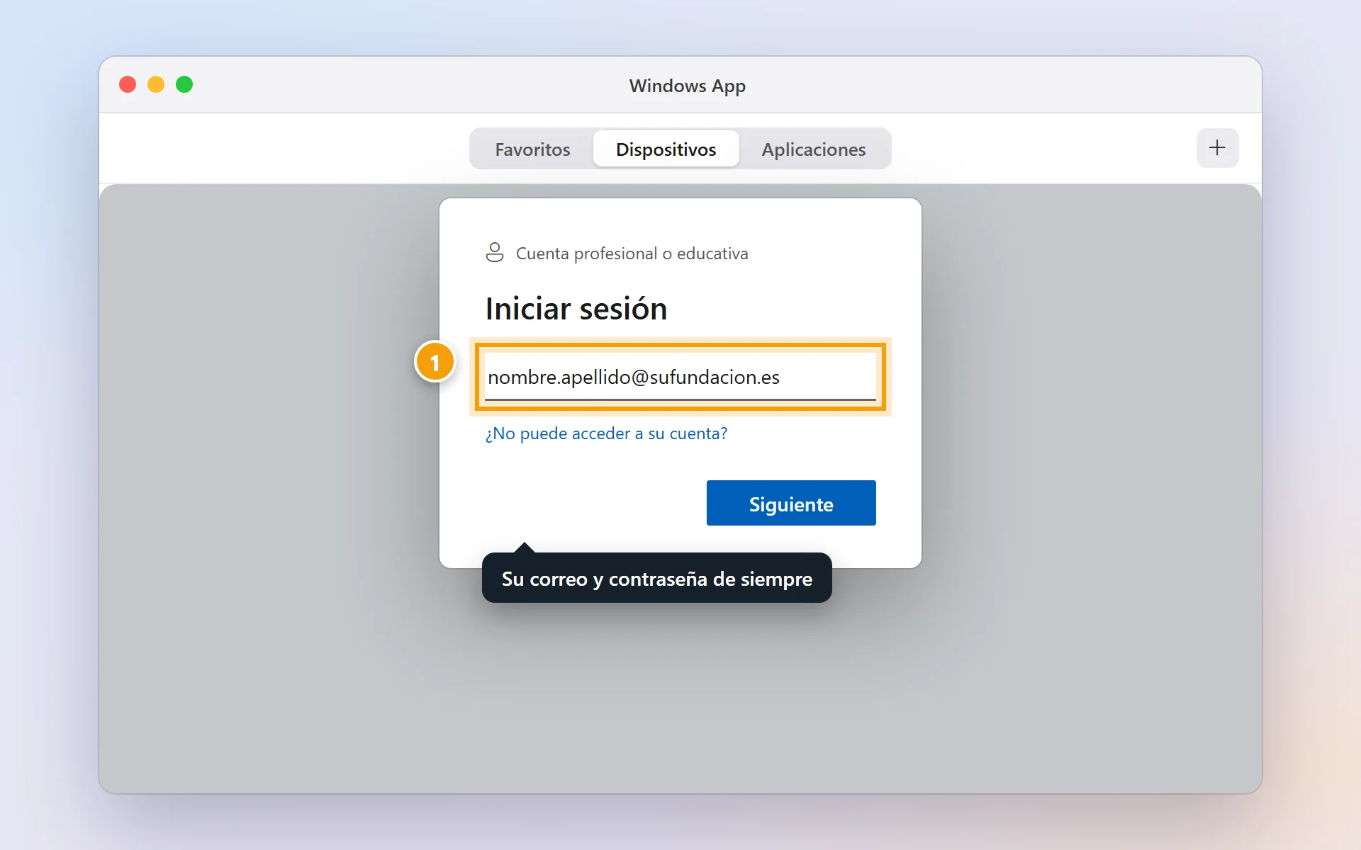 Ventana para iniciar sesión con el correo de trabajo.
